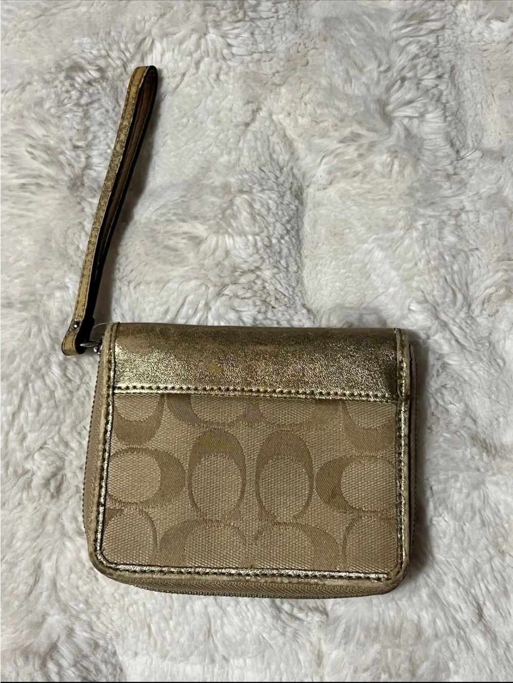 Coach Gold and Tan Signature Wristlet Clutch